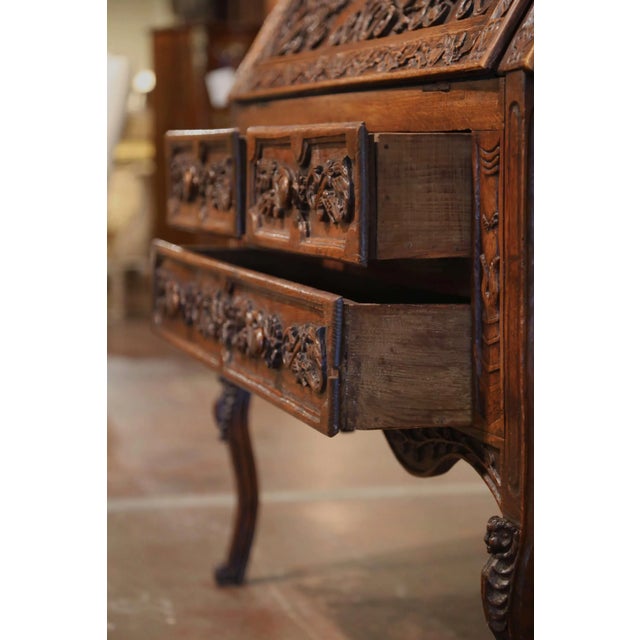 19th Century French Louis XV Carved Oak Secrétaire With Figural Scenes For Sale - Image 10 of 13