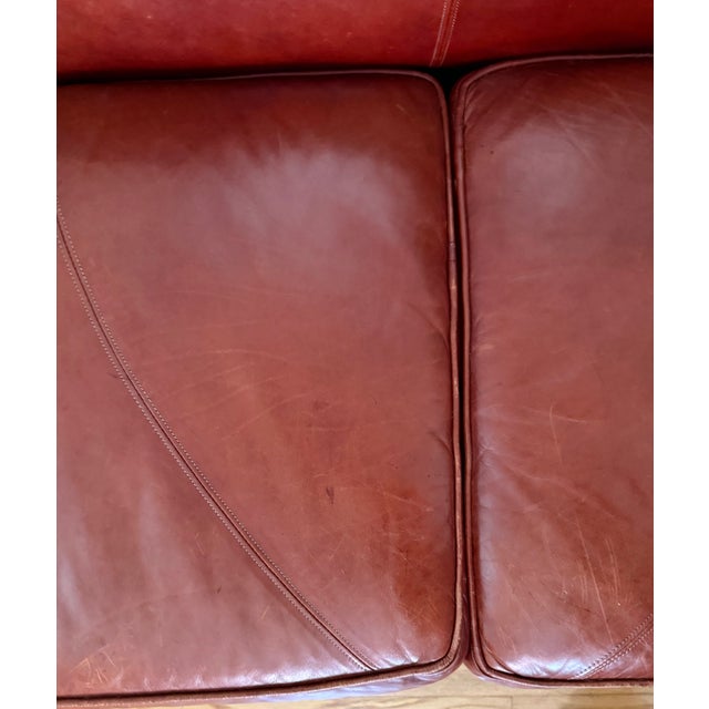 Vintage Ralph Lauren Style Distressed Art Deco Leather Sofa For Sale - Image 6 of 17