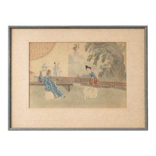 Antique Chinese Silk Painting Scholar Scene Framed W Calligraphy Seal For Sale