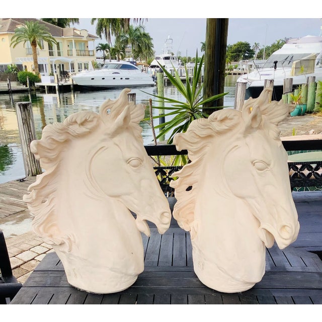 Beige Large 20th Century Plaster Neoclassical Horse’s Sculpture in the Style of Ralph Lauren - Set of 2 For Sale - Image 8 of 9