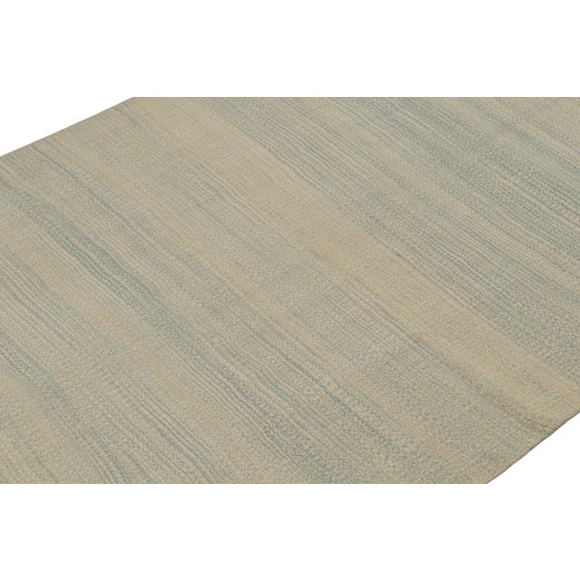 Rug & Kilim Rug & Kilim’s Modern Kilim Rug in Blue and Beige Stripes and Striae For Sale - Image 4 of 7