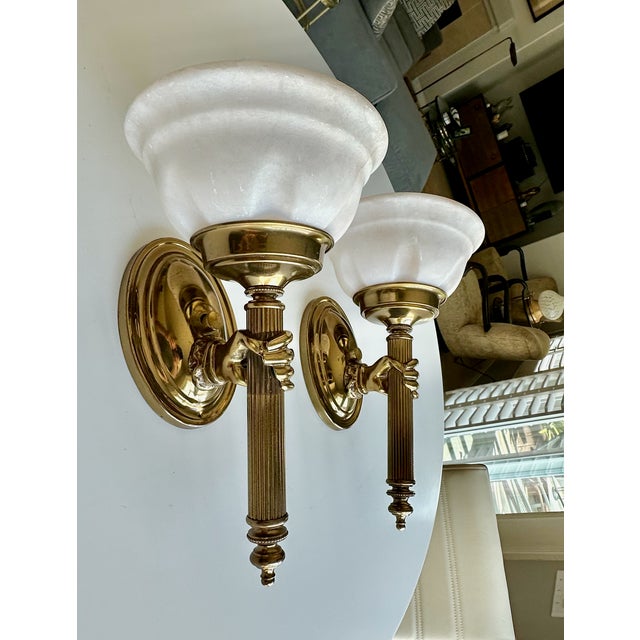 1950s French Devoluy Hand Torch Brass Wall Sconces For Sale - Image 5 of 18