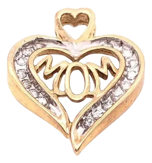 14 Karat Two-Tone Gold and Diamond Heart Charm Pendant With Mom Center