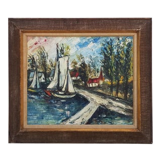 1960s Vintage Rural Bay Oil Impasto Landscape Painting For Sale