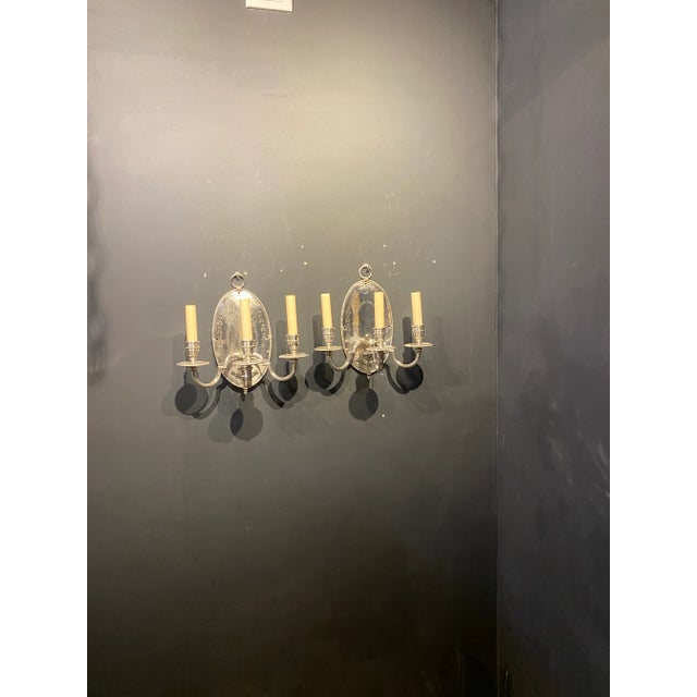 1900 - 1909 Pair 1900s Silver Plated Caldwell Sconces For Sale - Image 5 of 13