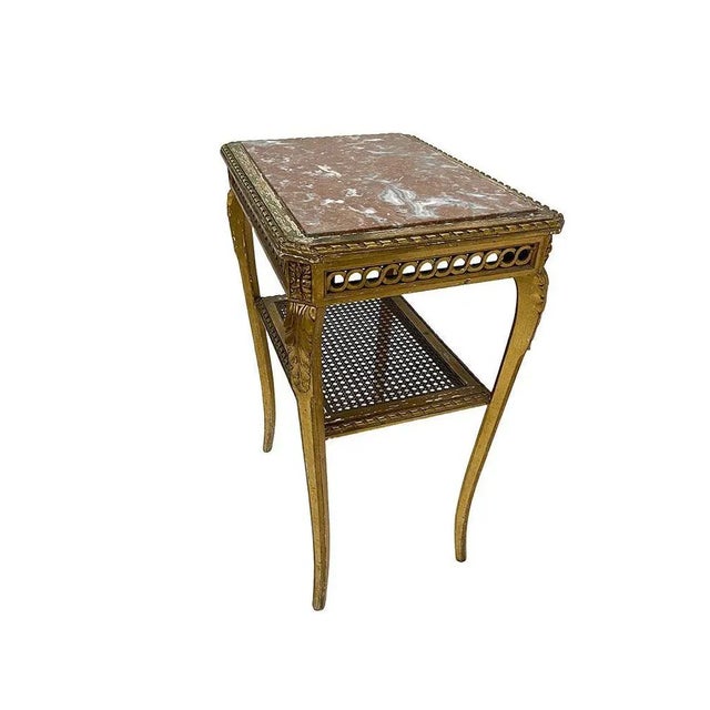 Wood Rectangular Gilded Wood Side Table with Marble Top For Sale - Image 7 of 8