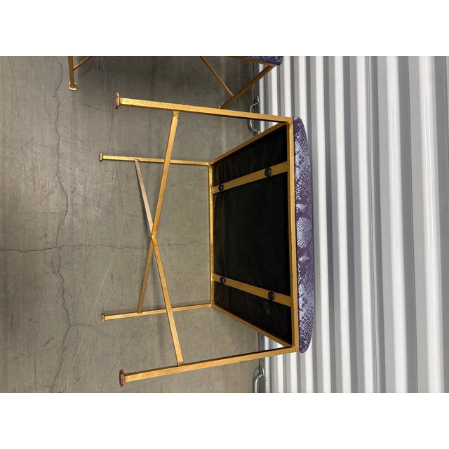 Glam Rock Snakeskin Benches With Brass X-Base For Sale - Image 4 of 10