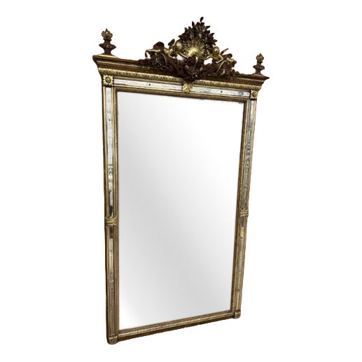Large 19th Century Antique French Painted and Gilt Mirror For Sale