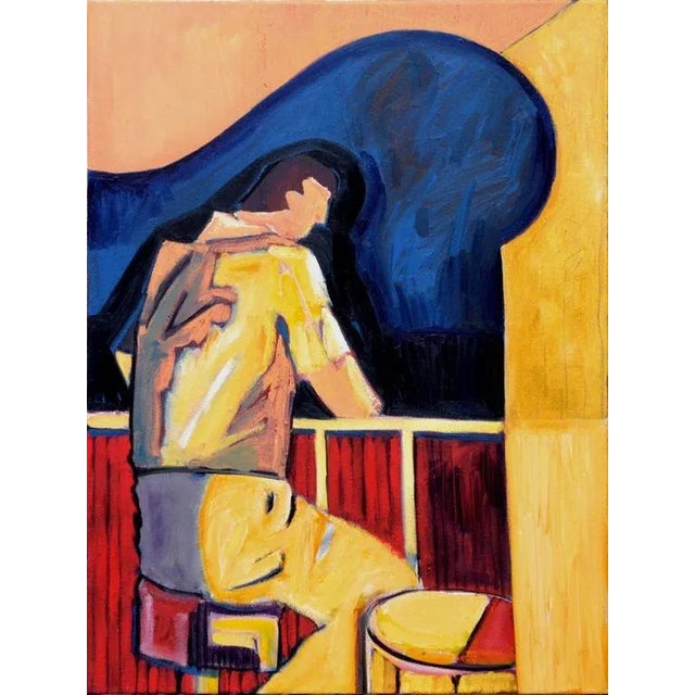 Late 20th Century "Man at Piano Bar" Figurative Abstract Oil Painting For Sale