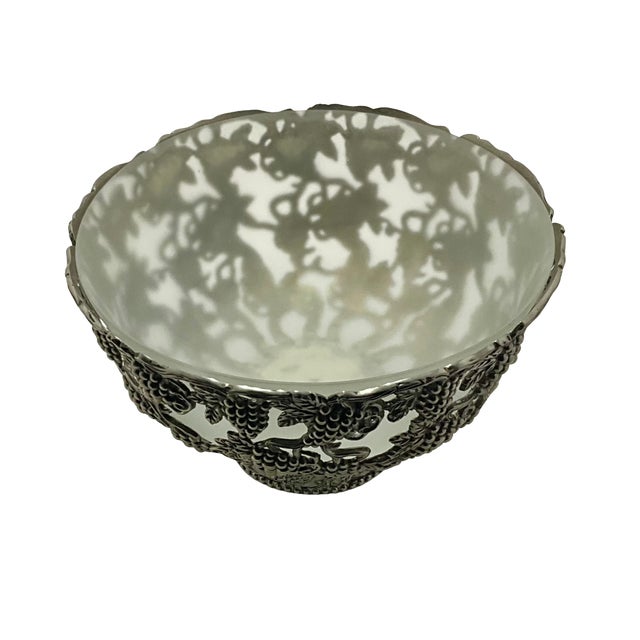 Hollywood Regency Godinger Grape Silver-Plate Bowl With Frosted Glass Insert For Sale - Image 3 of 8