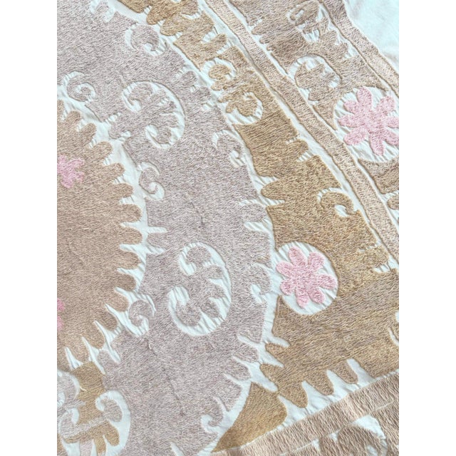 Handmade Suzani Tablecloth From Uzbekistan, 4'3'' X 5'3'' For Sale - Image 9 of 9
