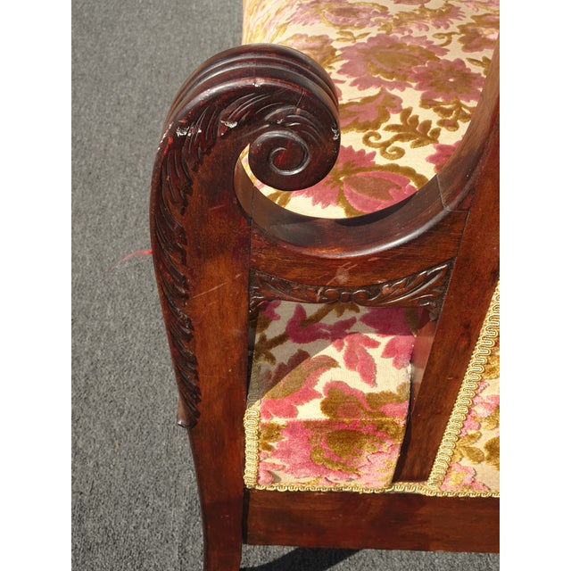 Antique French Country Biedemeier Settee Sofa W Burgunday Floral Velvet For Sale - Image 11 of 14