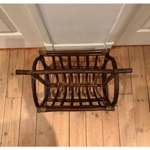 Mid-Century Modern Magazine Rack in Bent Rattan and Bamboo, France, 1970 For Sale - Image 3 of 11