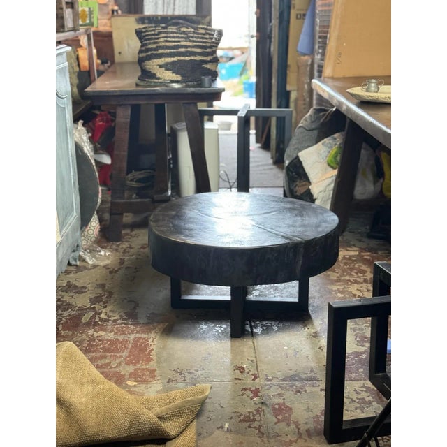 Wood Wabi Sabi Round Coffee Table – Ebonized Black For Sale - Image 7 of 9