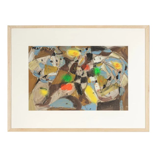 Colorful Fragmentation, Gouache on Thick Paper, Framed For Sale