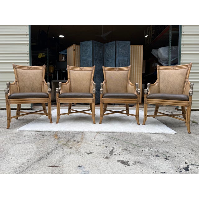 Set of 4 Asian Chinoiserie Faux Bamboo Armchairs With Sculptural Metal Fish Motifs For Sale In Naples, FL - Image 6 of 17