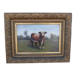 19th Century Victorian Era Guernsey Cow Portrait, Oil on Canvas For Sale