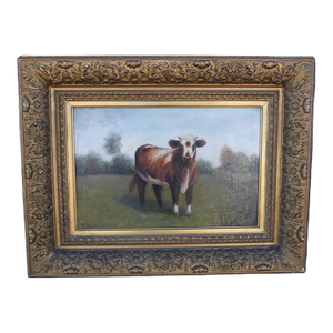 19th Century Victorian Era Guernsey Cow Portrait, Oil on Canvas