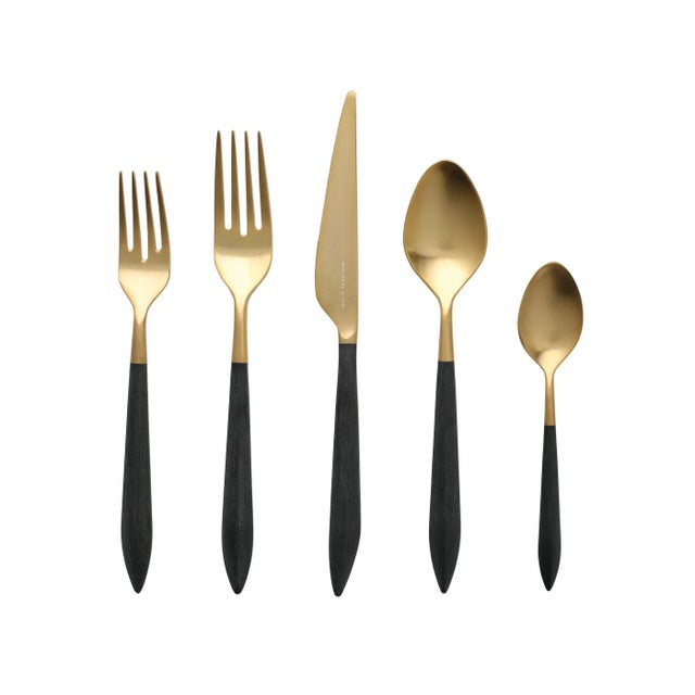 Metal VIETRI Ares Flatware Oro & Black Five-Piece Place Setting For Sale - Image 7 of 7
