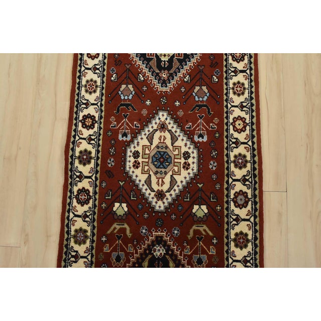 2000 - 2009 Fine Kashmar Runner 1’10” X 10’1” Red Wool Traditional Hand-Knotted Rug For Sale - Image 5 of 15
