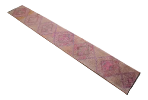 Distressed Oushak Runner Rug - Faded Colors Long Narrow Hallway - 1′9″ × 12′2″