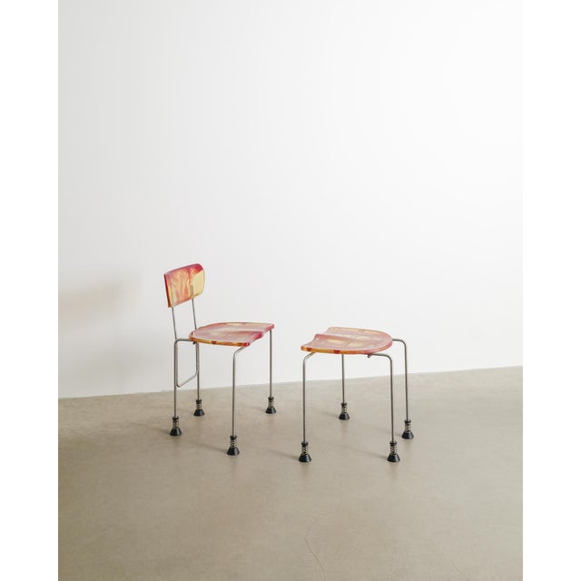 Set of Italian Dining Chair and Ottoman in Red-Yellow Resin by Gaetano Pesce for Bernini, Italy, 1993 For Sale - Image 3 of 9