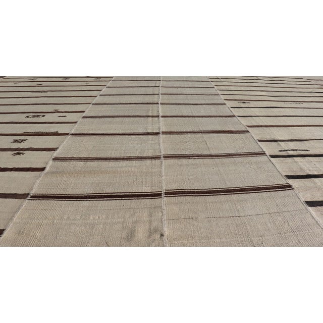 Vintage Hand Woven Neutral Paneled Kilim Flat-Weave in Tones of Cream and Brown For Sale - Image 12 of 13