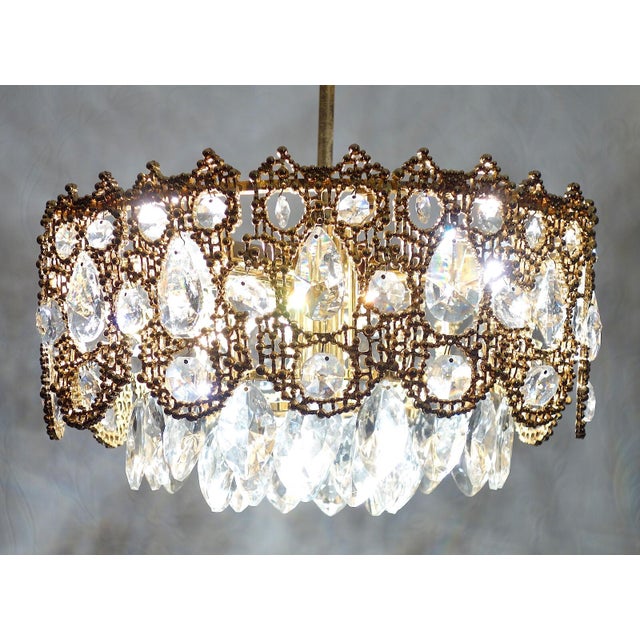 Brass and Lead Crystal Chandelier from Palwa, 1960s For Sale - Image 9 of 11