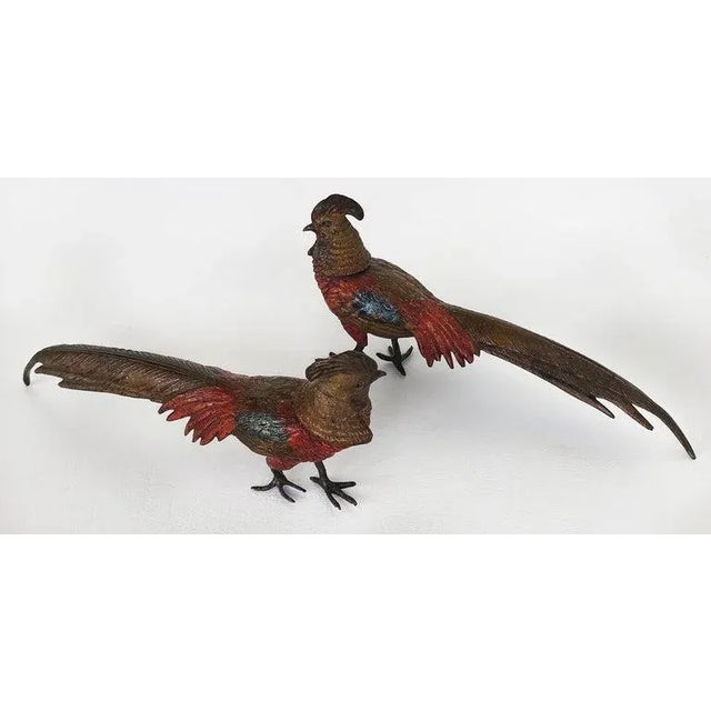 Metal Antique Vienna Cold-Painted Bronze Pheasants - A Pair For Sale - Image 7 of 8