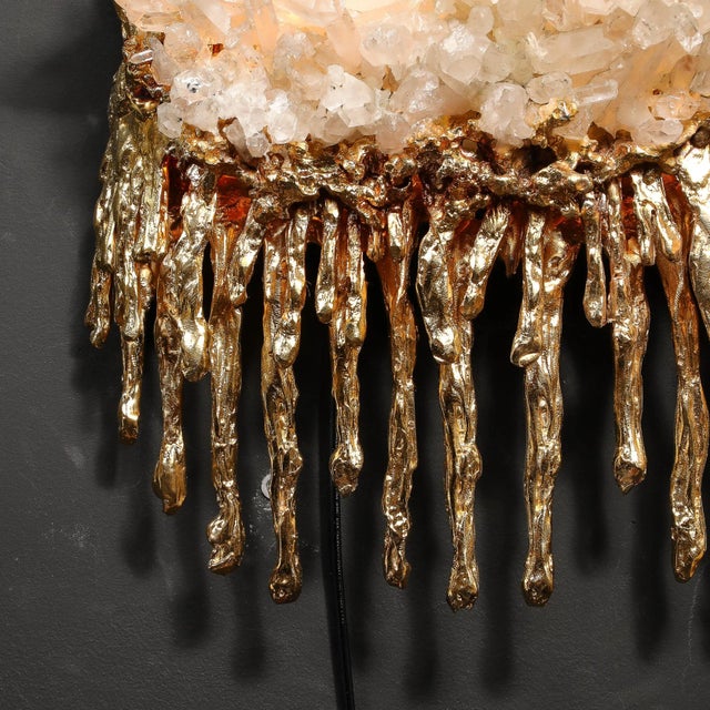 Pair of Modernist Sconces in Exploded 24k Gilt Bronze & Crystal by Claude Boeltz For Sale - Image 9 of 12