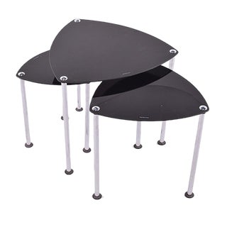 Chrome Plated & Glass Nesting Tables, 1980s, Set of 3 For Sale