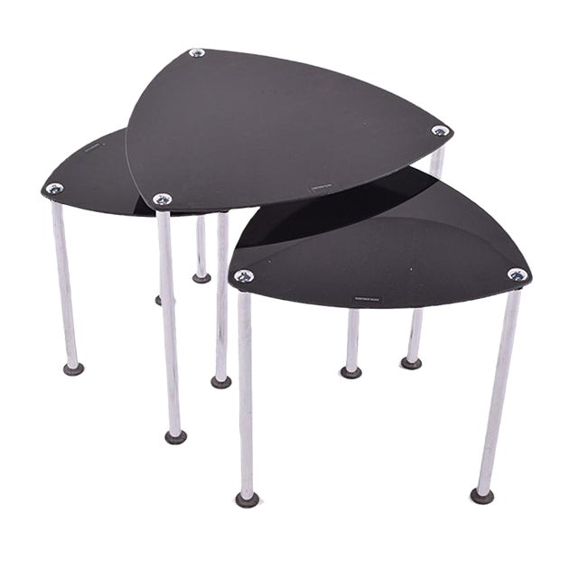 Chrome Plated & Glass Nesting Tables, 1980s, Set of 3 For Sale