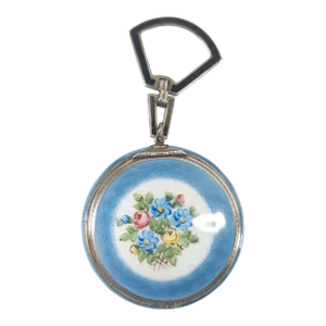 Early 20th Century Blue Guilloche Enamel Floral and Sterling Silver Makeup Compact