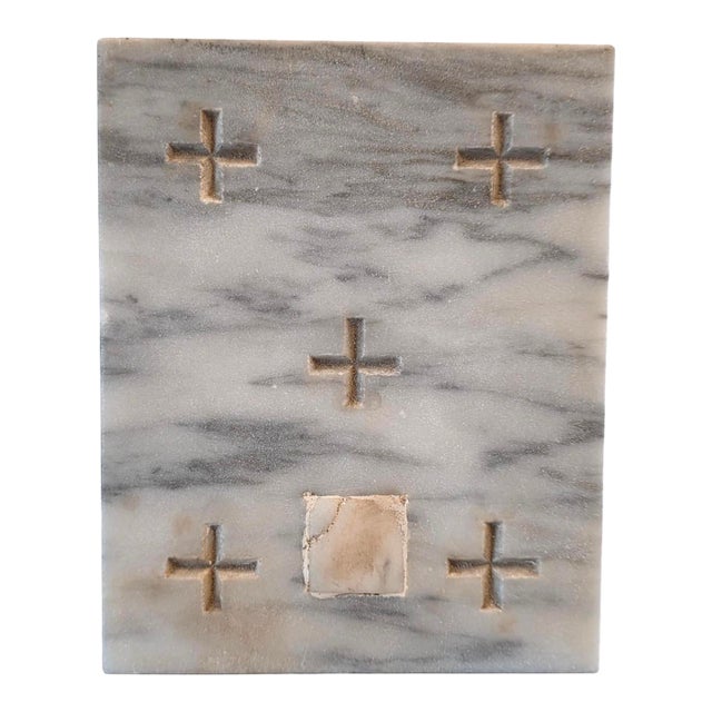 Antique Carved Marble Roman Catholic Church Reliquary Altar Stone Plaque For Sale