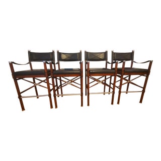 Frontgate Borneo Campaign Bar Stools - Set of 4 For Sale