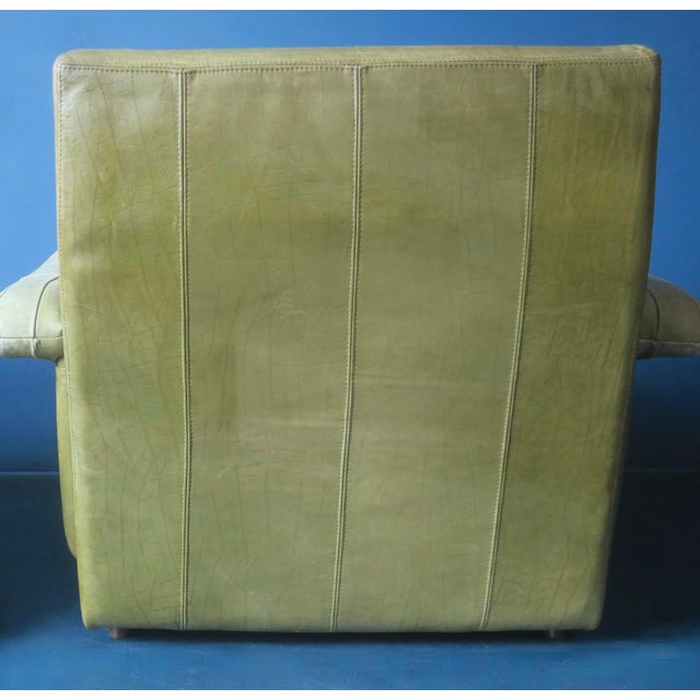 Set of Olive Patchwork Leather Lounge Chair and Ottoman from Laauser, 1970s For Sale - Image 12 of 16