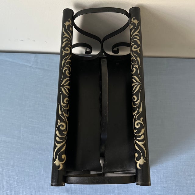 Late 20th Century Late 20th Century Hand Painted Tole Equestrian Horse Magazine Rack Black Metal Vintage For Sale - Image 5 of 12