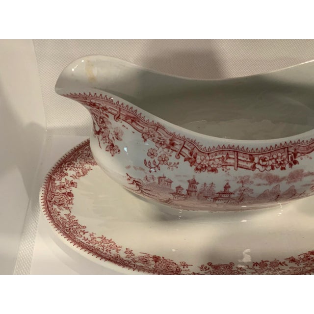 Shabby Chic Early 1800’s Ridgway Tyrolean Red Gravy Boat For Sale - Image 3 of 8