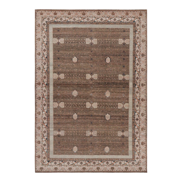 Rug & Kilim’s Modern Block Print Rug in Beige-Brown, with Geometric Patterns - 8x10 For Sale