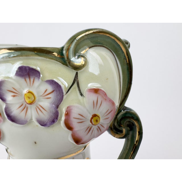 Art Nouveau Porcelain Floral Vase With Gilded Handles, C. 1900 For Sale - Image 13 of 17