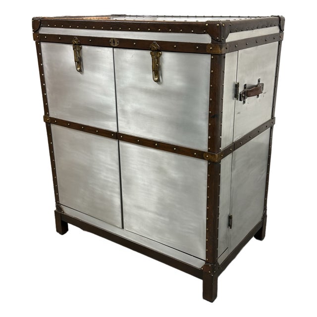 Timothy Oulton for Restoration Hardware Richards’ Style Aluminum Steamer Trunk Bar Cabinet For Sale