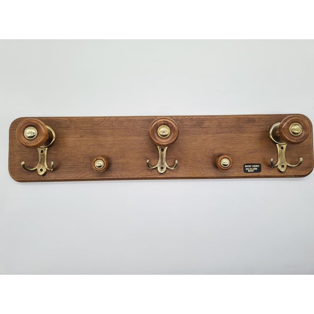 Brown Wooden Clothes Rack with Brass Hooks, 1970s For Sale - Image 8 of 8