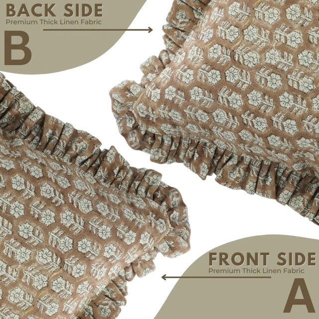 Not Yet Made - Made To Order Fabdivine Decorative Block Print Frill Cushion Cover Brown 14x20 Inch Thick Linen- Tulsi Buti For Sale - Image 5 of 5