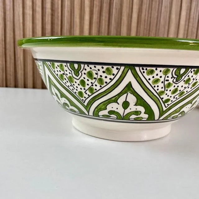 Ceramic Green Ceramic Countertop Round Handmade Sink for Bathroom For Sale - Image 7 of 8