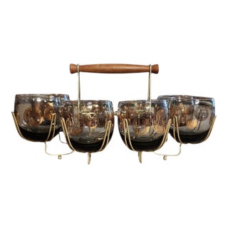 Mid 20th Century Mid Century Modern Libbey Glass Roly Poly Roman Eight Glass Set With Carrier - Set of 9 For Sale