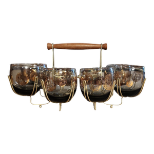 Mid 20th Century Mid Century Modern Libbey Glass Roly Poly Roman Eight Glass Set With Carrier - Set of 9