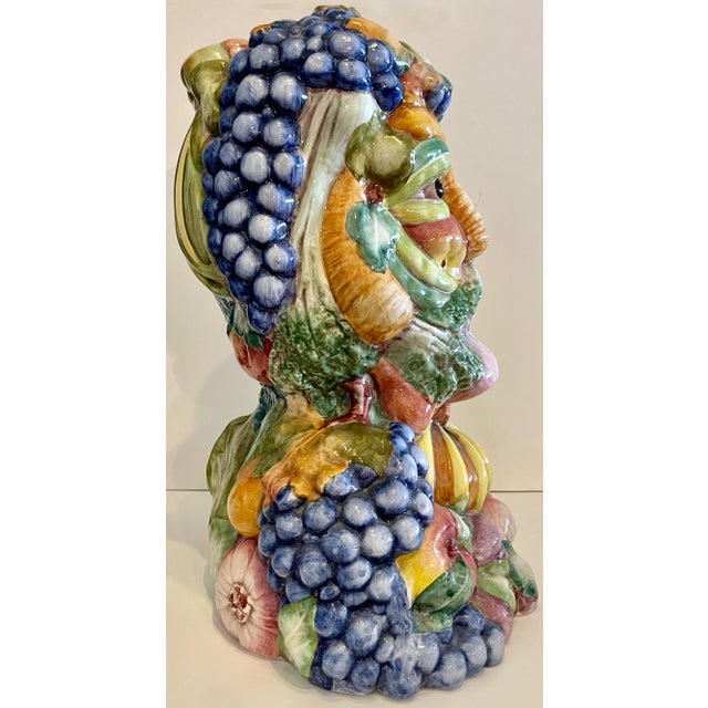 Mediterranean Italian Large Arcimboldo Style Ceramic Bust From 80's For Sale - Image 3 of 10