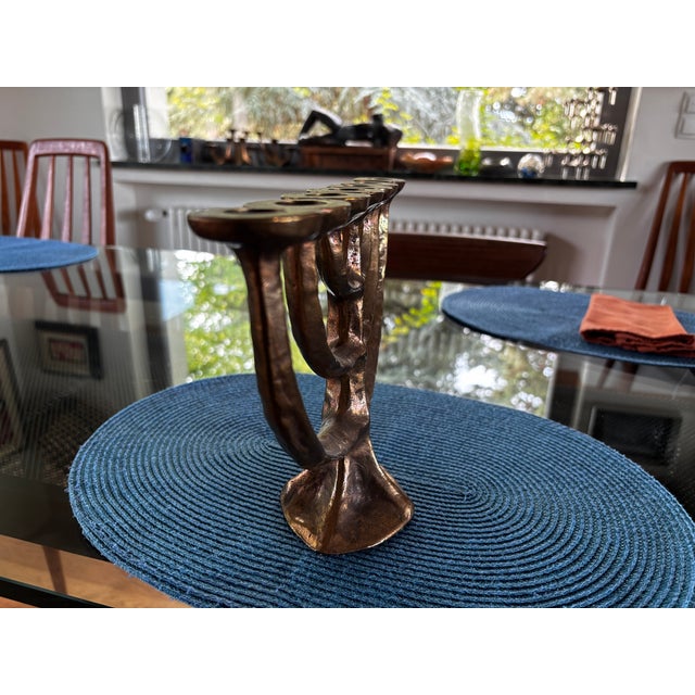 Gold Brutalist Bronze Menora attributed to Michael Harjes, 1960 For Sale - Image 8 of 12