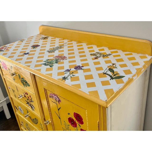 Wood Farmhouse Chic Chiffonier Dresser Hand Painted With Applied Wildflowers For Sale - Image 7 of 7