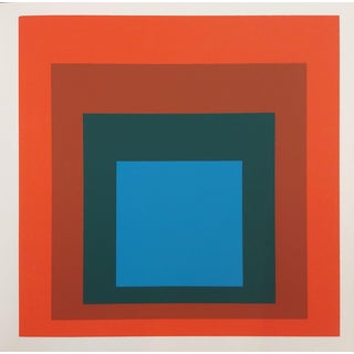 Josef Albers, Homage to the Square Blue + Dark Green with 2 Reds, Screen Print For Sale